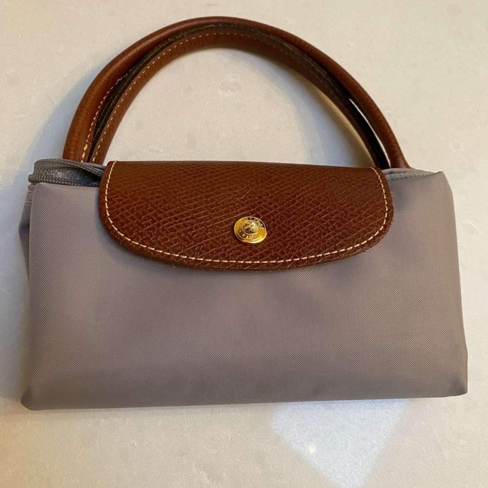 Longchamp Le Pliage Small Top Handle Tote in Gray Canvas